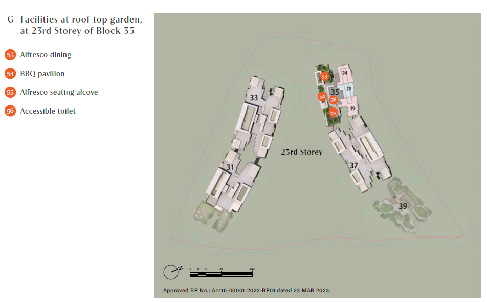 Site plan 3 – roof top garden at 23rd storey of Block 35, with legend